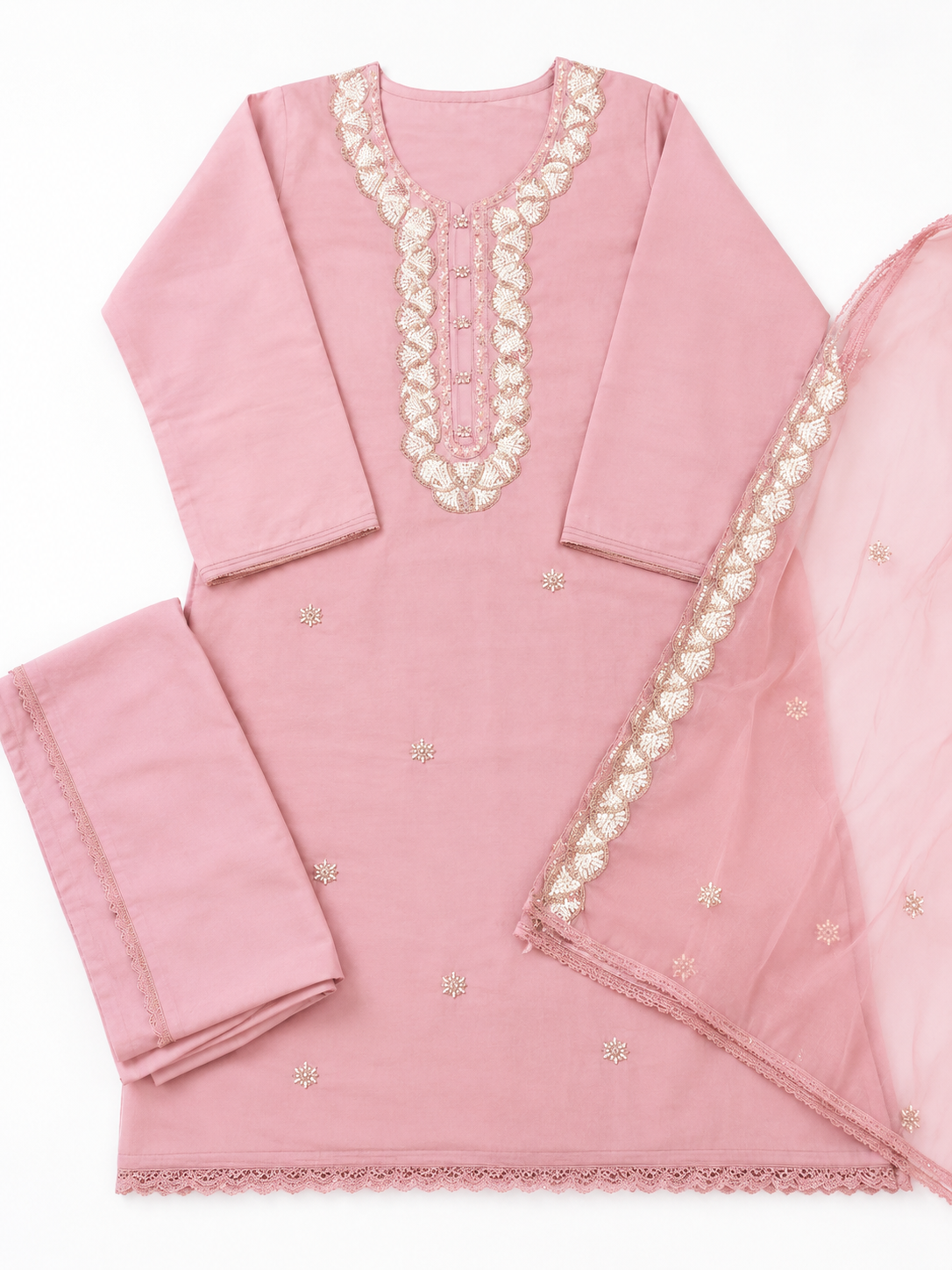 Blush pink dreams stitched with elegance and charm.