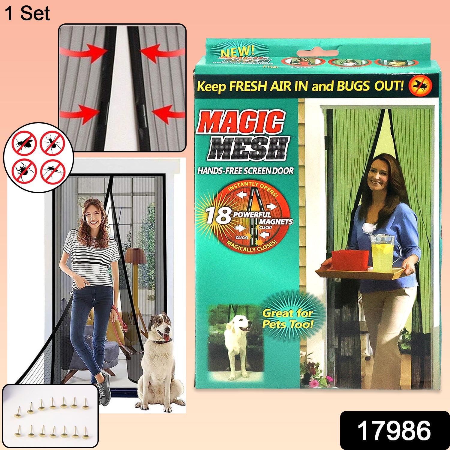 Magic Mesh Hands-free Screen Door Instant Opening (1 Set)