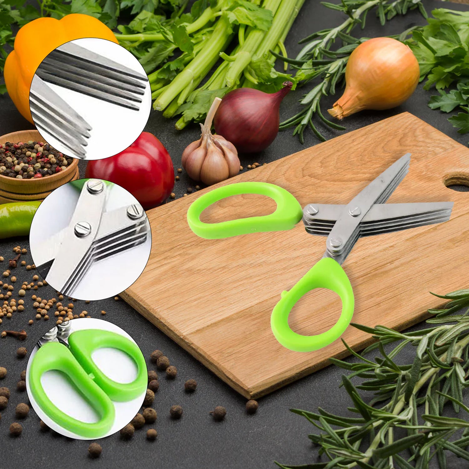 Premium 5-blade Multipurpose Kitchen Scissors With Cleaning Comb