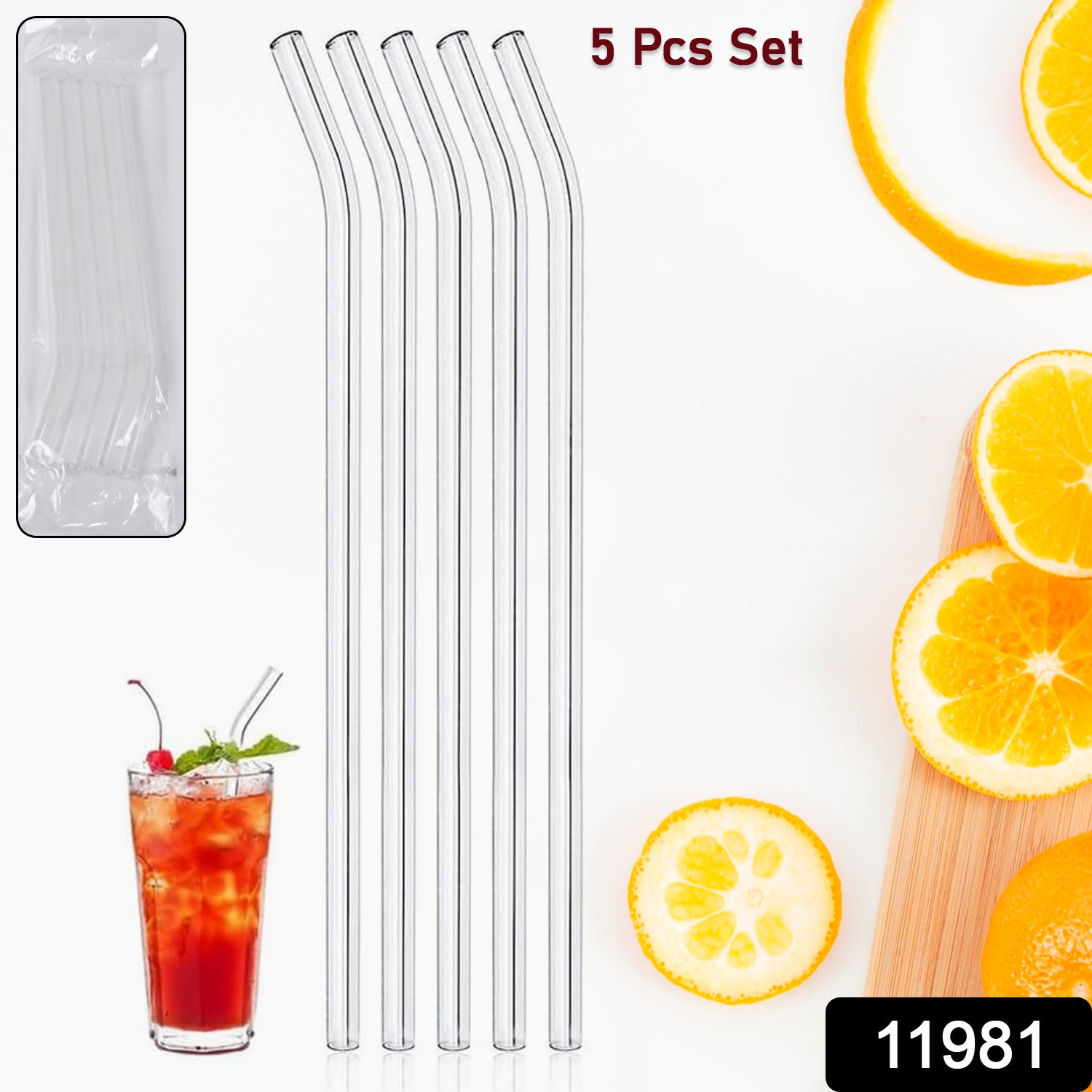 Plastic Reusable Glass Straws Clear Glass Drinking Straw 5pc