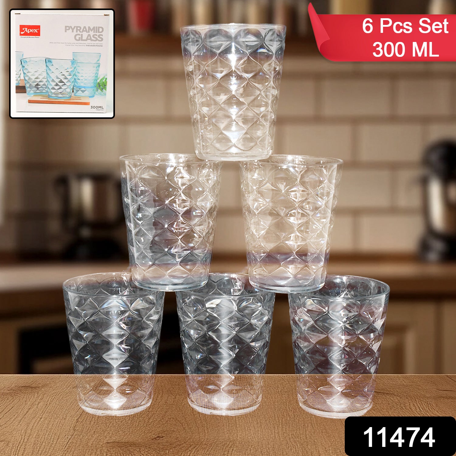 Apex Pyramid Design Unbreakable Plastic Glass  300 Ml